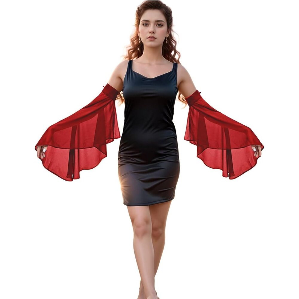Women's Gothic Red Chiffon Lace Detachable Covers Sleeves Gloves Party Prom
